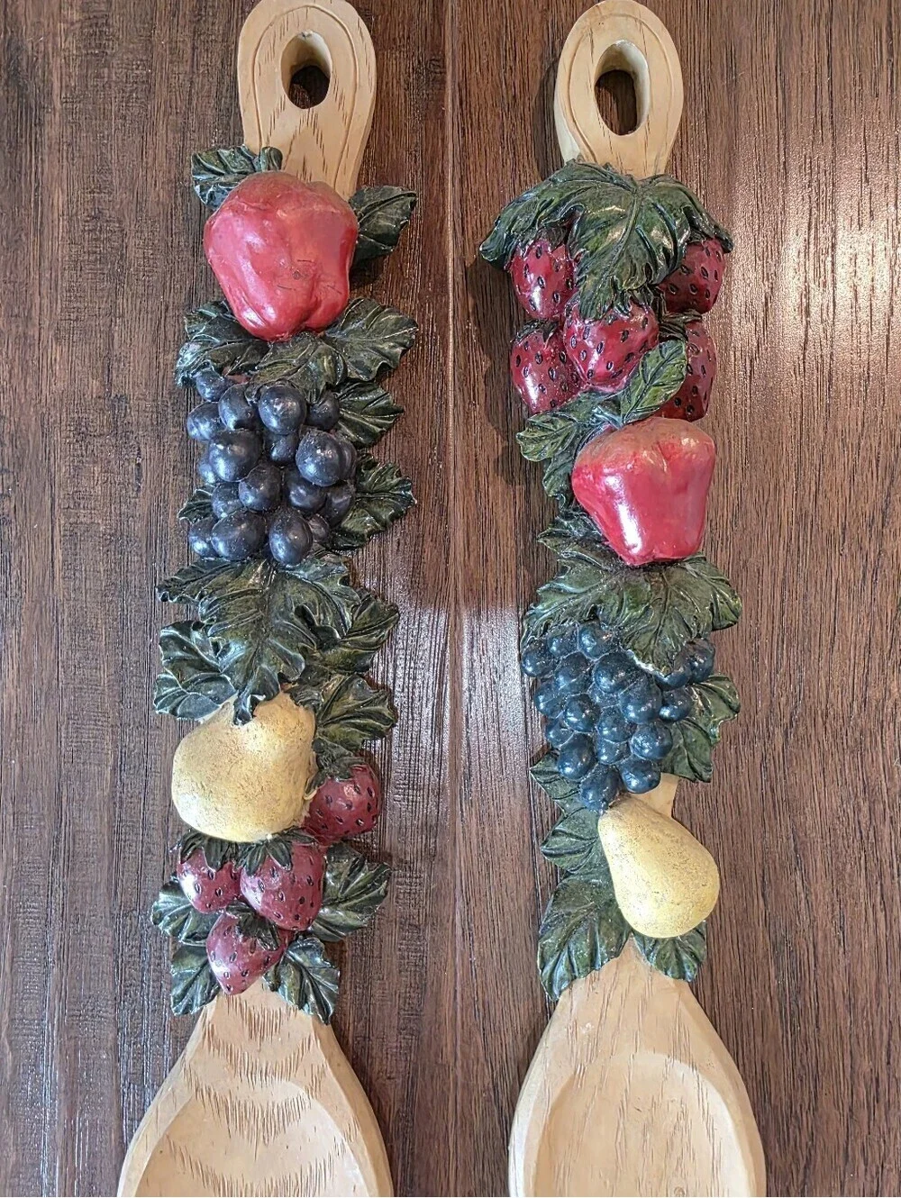 Vintage 70s Fruit Spoon Fork Plaster Wall Hanging Decor Set Of 2 * note*